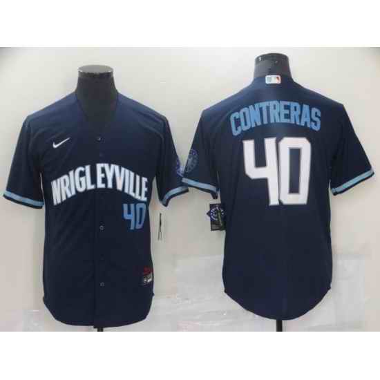 Men Nike Chicago Cubs 40 Willson Contreras Navy City Home Stitched Jersey